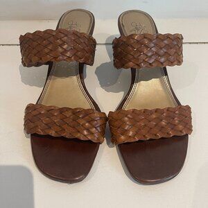 LifeStride Dual Weave Strap Brown Slides Sandals Slip On Womens Shoes Size 9W